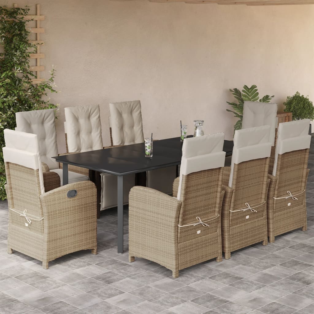 9-tlg. Garten-Essgruppe mit Kissen Beige Poly Rattan